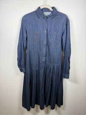 JW ANDERSON X UNIQLO | Denim Chambray Pleated Long Sleeve Midi Dress Size M
